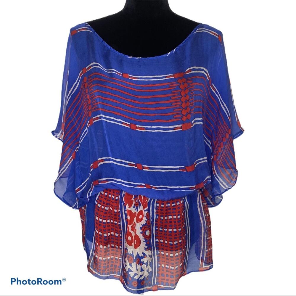 Colorful Dolman sleeve sheer top